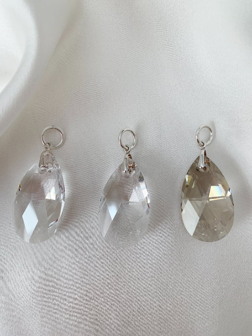 Swarovski Teardrop Crystals, Sterling Silver Bails, Lot of Three